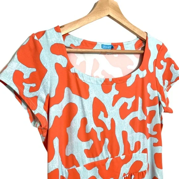 J. McLaughlin Women Catalina Coral Blue Sheath Dress Medium Pockets Cap Sleeve - Picture 2 of 12